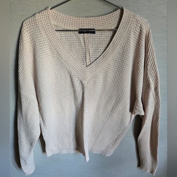 KLd Women's Waffle Knit Pullover Autumn Sweater Size S Cream/Ivory Used - Picture 2 of 7